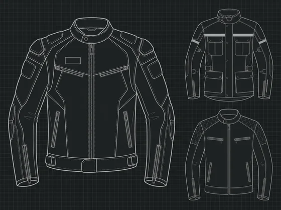 Technical sketch of custom motorcycle jackets