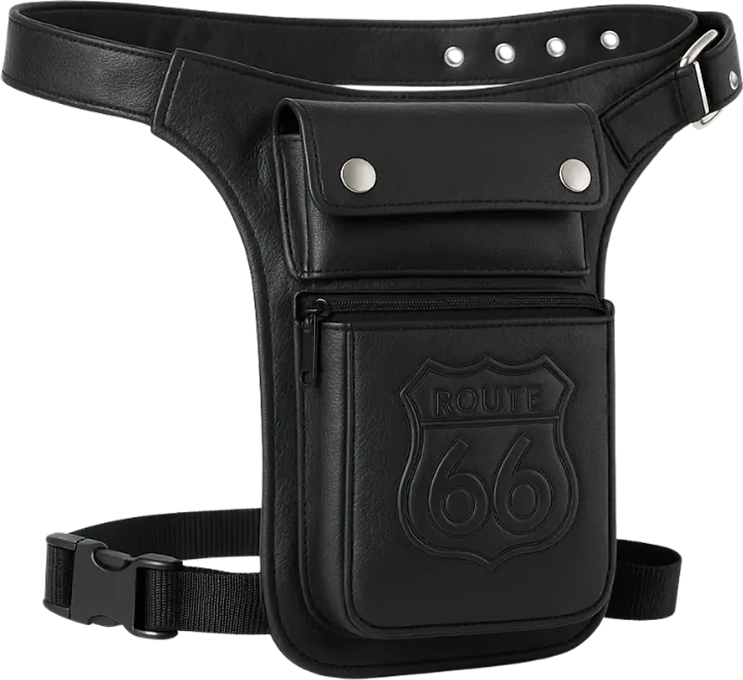 Black leather motorcycle leg bag