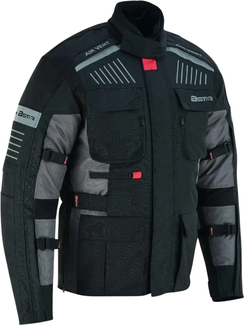 Black and grey adventure textile jacket with vents